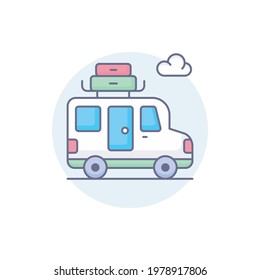 roadtrip bus vector round icon style illustration. EPS 10 File