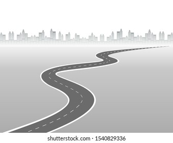 Roadway journey to the future. Asphalt street isolated on white background. Symbols Way to the goal of the end point. Path mean successful business planning Suitable for advertising and presentstation