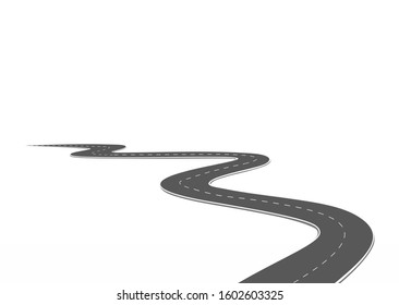 Roadway journey to the future. Asphalt street isolated on white background. Symbols Way to the goal of the end point. Path mean successful business planning Suitable for advertising and presentstation