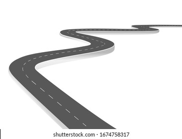 Roadway journey to the future. Asphalt street isolated on white background. Symbols Way to the goal of the end point. Path mean successful business planning Suitable for advertising and presentstation