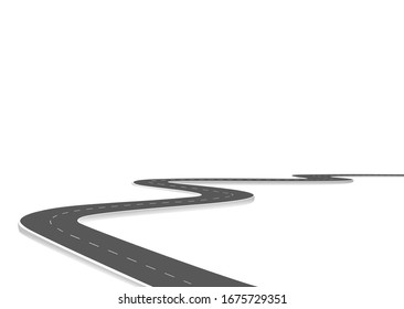 Roadway journey to the future. Asphalt street isolated on white background. Symbols Way to the goal of the end point. Path mean successful business planning Suitable for advertising and presentstation