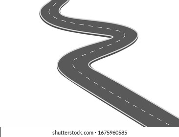 Roadway journey to the future. Asphalt street isolated on white background. Symbols Way to the goal of the end point. Path mean successful business planning Suitable for advertising and presentstation