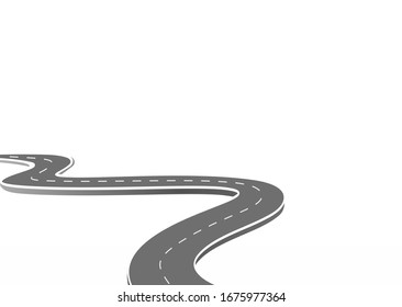 Roadway journey to the future. Asphalt street isolated on white background. Symbols Way to the goal of the end point. Path mean successful business planning Suitable for advertising and presentstation