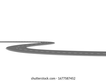 Roadway journey to the future. Asphalt street isolated on white background. Symbols Way to the goal of the end point. Path mean successful business planning Suitable for advertising and presentstation