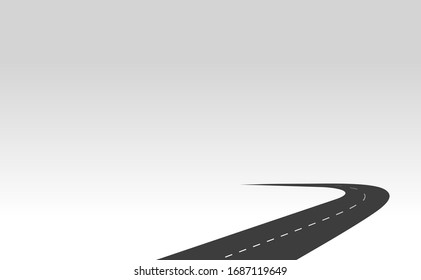 Roadway journey to the future. Asphalt street isolated on white background. Symbols Way to the goal of the end point. Path mean successful business planning Suitable for advertising and presentstation