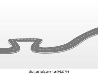 Roadway journey to the future. Asphalt street isolated on white background. Symbols Way to the goal of the end point. Path mean successful business planning Suitable for advertising and presentstation
