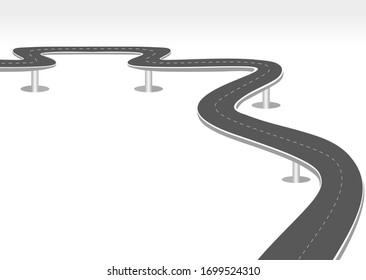 Roadway journey to the future. Asphalt street isolated on white background. Symbols Way to the goal of the end point. Path mean successful business planning Suitable for advertising and presentstation