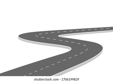 Roadway journey to the future. Asphalt street isolated on white background. Symbols Way to the goal of the end point. Path mean successful business planning Suitable for advertising and presentstation