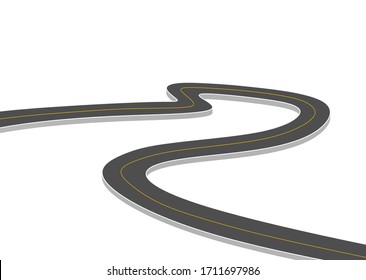 Roadway journey to the future. Asphalt street isolated on white background. Symbols Way to the goal of the end point. Path mean successful business planning Suitable for advertising and presentstation