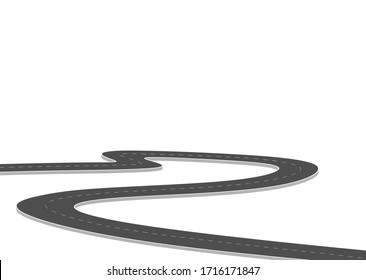 Roadway journey to the future. Asphalt street isolated on white background. Symbols Way to the goal of the end point. Path mean successful business planning Suitable for advertising and presentstation
