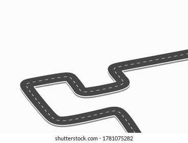 Roadway journey to the future. Asphalt street isolated on white background. Symbols Way to the goal of the end point. Path mean successful business planning Suitable for advertising and presentation
