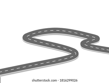 Roadway journey to the future. Asphalt street isolated on white background. Symbols Way to the goal of the end point. Path mean successful business planning Suitable for presentation.