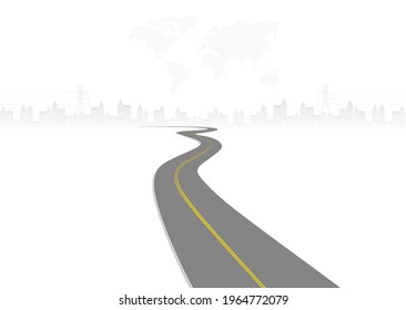 Roadway journey to the future. Asphalt street isolated on white background. Symbols Way to the goal of the end point. Path mean successful business planning Suitable for advertising and presentstation