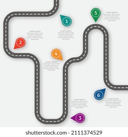 Roadway with pin, Road junction map, infographic element.