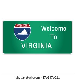 Roadway sign Welcome to Signage on the highway in american style Providing verginia state information and maps On the green background of the sign vector art image illustration 