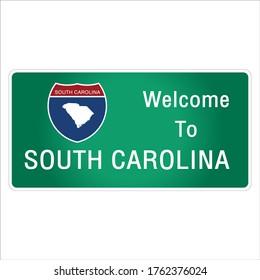 Roadway sign Welcome to Signage on the highway in american style Providing south carolina state information and maps On the green background of the sign vector art image illustration 