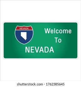 Roadway sign Welcome to Signage on the highway in american style Providing nevada state information and maps On the green background of the sign vector art image illustration 