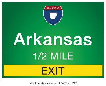 Roadway sign Welcome to Signage on the highway in american style Providing Arkansas state information and maps On the green background of the sign vector art image illustration 