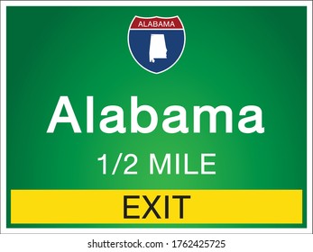 Roadway sign Welcome to Signage on the highway in american style Providing alabama state information and maps On the green background of the sign vector art image illustration 