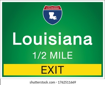 Roadway sign Welcome to Signage on the highway in american style Providing Louisiana state information and maps On the green background of the sign vector art image illustration 