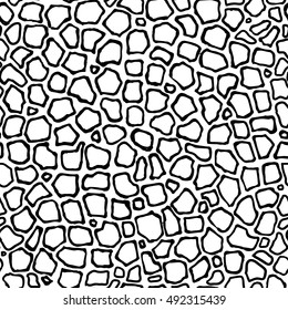 Roadway stones ink hatching. Hand drawn vector seamless pattern.