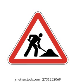 Señal de advertencia de trabajo de carretera con trabajador y pala