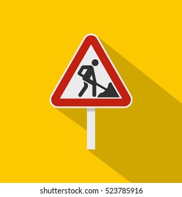 Roadworks sign icon. Flat illustration of roadworks sign vector icon for web isolated on yellow background