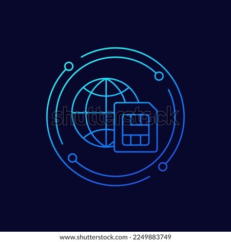 Roaming icon with a SIM card, linear design