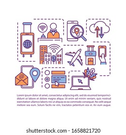 Icono de concepto de cobertura de Internet en itinerancia con texto. Hotel e inflige Wi-Fi, red gratuita y de pago. Plantilla vectorial de página PPT. Folleto, revista, elemento de diseño del folleto con ilustraciones lineales
