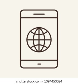Roaming line icon. Globe on smartphone screen. Communication concept. Vector illustration can be used for topics like connection, internet, travel