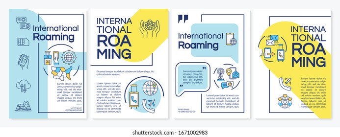 Roaming, telecommunication abroad brochure template. Foreign service. Flyer, booklet, leaflet print, cover design with linear icons. Vector layouts for magazines, annual reports, advertising posters