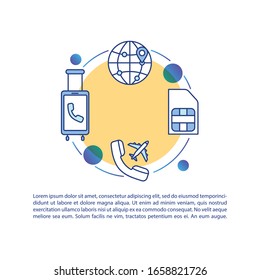 Roaming, telecommunication concept icon with text. World SIM, international calls and Internet coverage. PPT page vector template. Brochure, magazine, booklet design element with linear illustrations