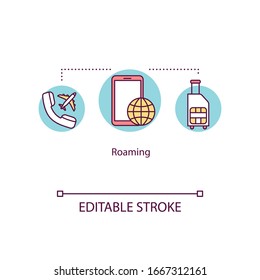 Roaming, wireless telecommunication concept icon. International SIM card, Internet access, income call services idea thin line illustration. Vector isolated outline RGB color drawing. Editable stroke