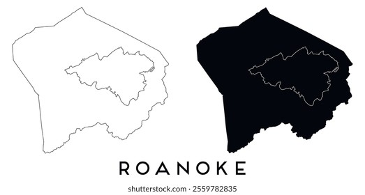 Roanoke map outline and black silhouette vector