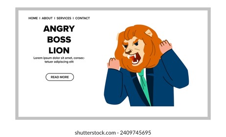 roar angry boss lion vector. megaphone sheep, lamb head, suit hungry roar angry boss lion web flat cartoon illustration