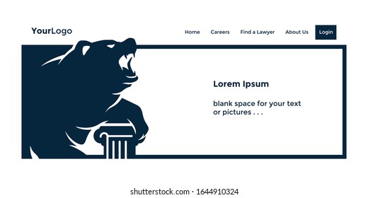 Roar Bear Website Header or Banner, Homepage for Law, Attorney and Legal Template Design Vector