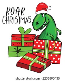 Roar Christmas. T rex typography Winter print