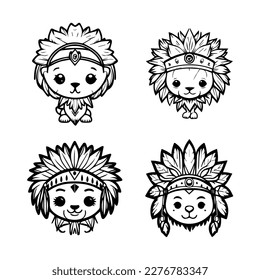 Roar with cuteness! Our kawaii lion head wearing Indian chief accessories collection is here. Hand-drawn with love, these illustrations are sure to add a playful touch to your project