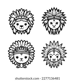 Roar with cuteness. Our kawaii lion head wearing Indian chief accessories collection is here. Hand drawn with love, these illustrations are sure to add a playful touch to your project