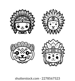 Roar with cuteness. Our kawaii lion head wearing Indian chief accessories collection is here. Hand drawn with love, these illustrations are sure to add a playful touch to your project