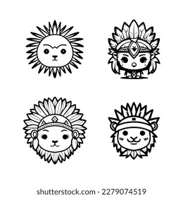 Roar with cuteness. Our kawaii lion head wearing Indian chief accessories collection is here. Hand drawn with love, these illustrations are sure to add a playful touch to your project