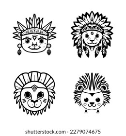 Roar with cuteness. Our kawaii lion head wearing Indian chief accessories collection is here. Hand drawn with love, these illustrations are sure to add a playful touch to your project