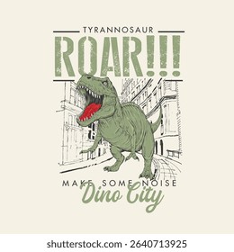 Roar Dino City Tyrannosaur Vector Illustration graphic design