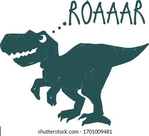 Roar dino. Cute dinosaur doodle t-shirt design. Funny Dino collection. Textile design for baby boy on white background. Cartoon monster vector illustration.