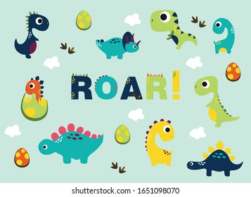 Dinosaurio ruidoso. Cita de letras divertida vectorial con icono de dino, ilustración escandinava dibujada a mano para tarjeta de saludo, pantalones, impresión, pegatinas, diseño de carteles.