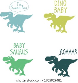 Roar dinosaurus, baby dino saurus, sweet dino baby. Cute dinosaur doodle t-shirt design. Funny Dino collection. Textile design for baby boy on white background. Cartoon monster vector illustration.
