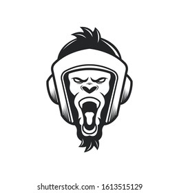 Roar Gorilla With Boxing Head Guard Vector Illustration