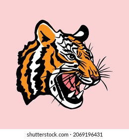 Roar head of a Bengal tiger vector graphics isolated on. Predatory cat muzzle tattoo.