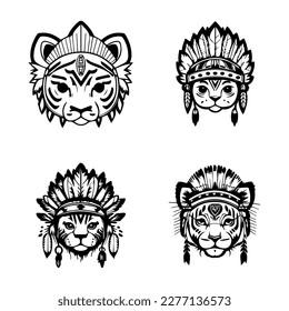 Roar into adventure with this cute anime tiger head wearing Indian chief accessories. This Hand drawn, kawaii collection set is sure to delight
