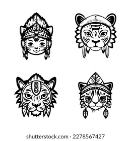 Roar into adventure with this cute anime tiger head wearing Indian chief accessories. This Hand drawn, kawaii collection set is sure to delight